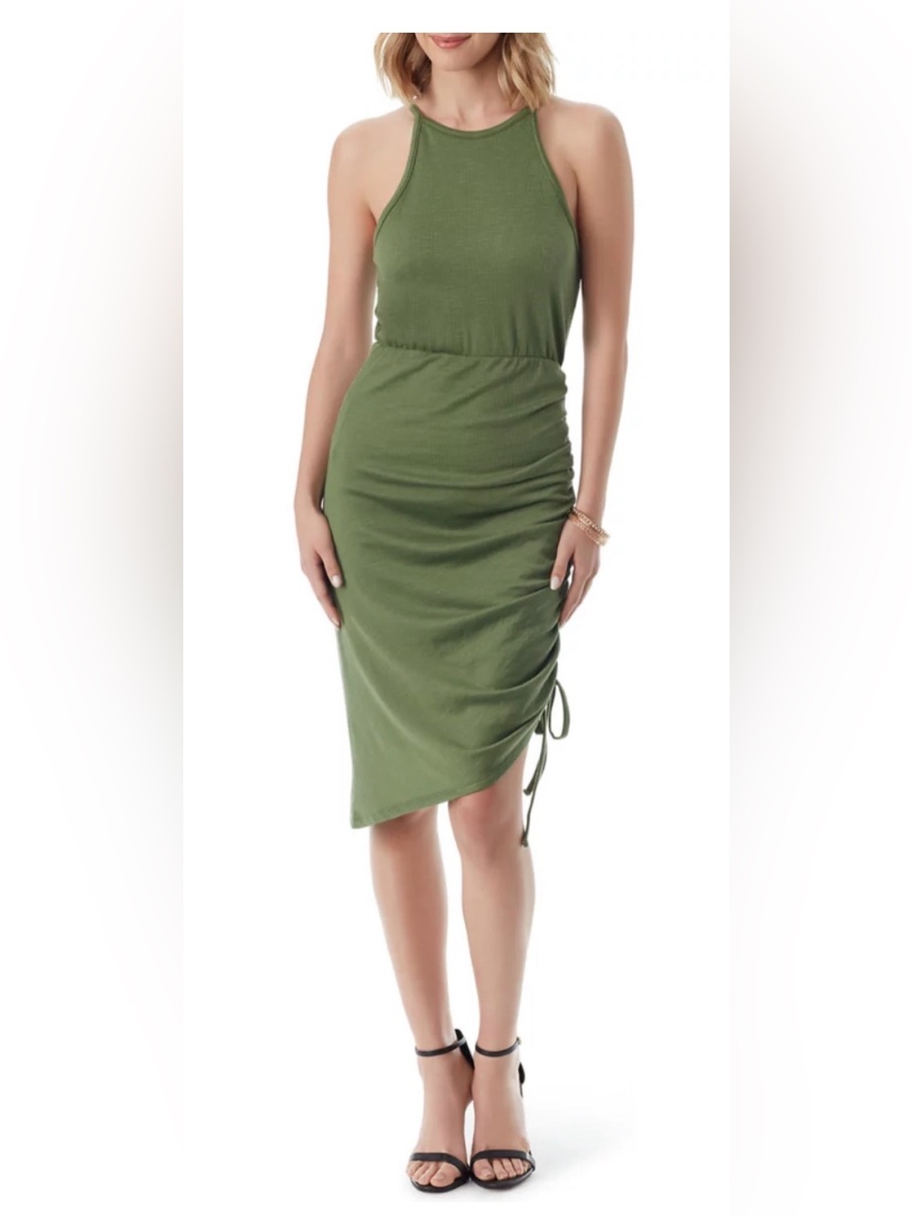 Jessica Simpson Olive Halter Ruched Midi Dress